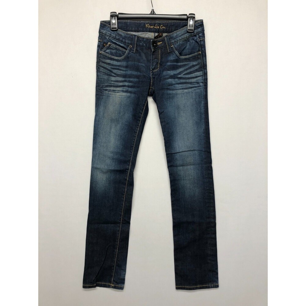 Rivet De Cru Women Mid Rise Dark Wash Straight Leg Jeans Size 27 Denim B272 -25